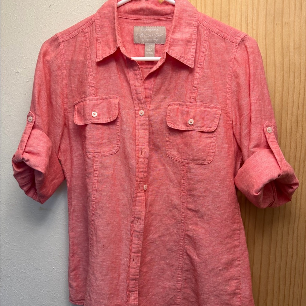 Banana Republic Coral Linen-Blend Button Shirt